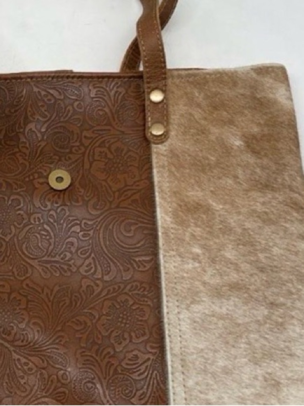 Myra Bag Hair-On Hide & Tooled Leather Tote Bag - Picture 2 of 4